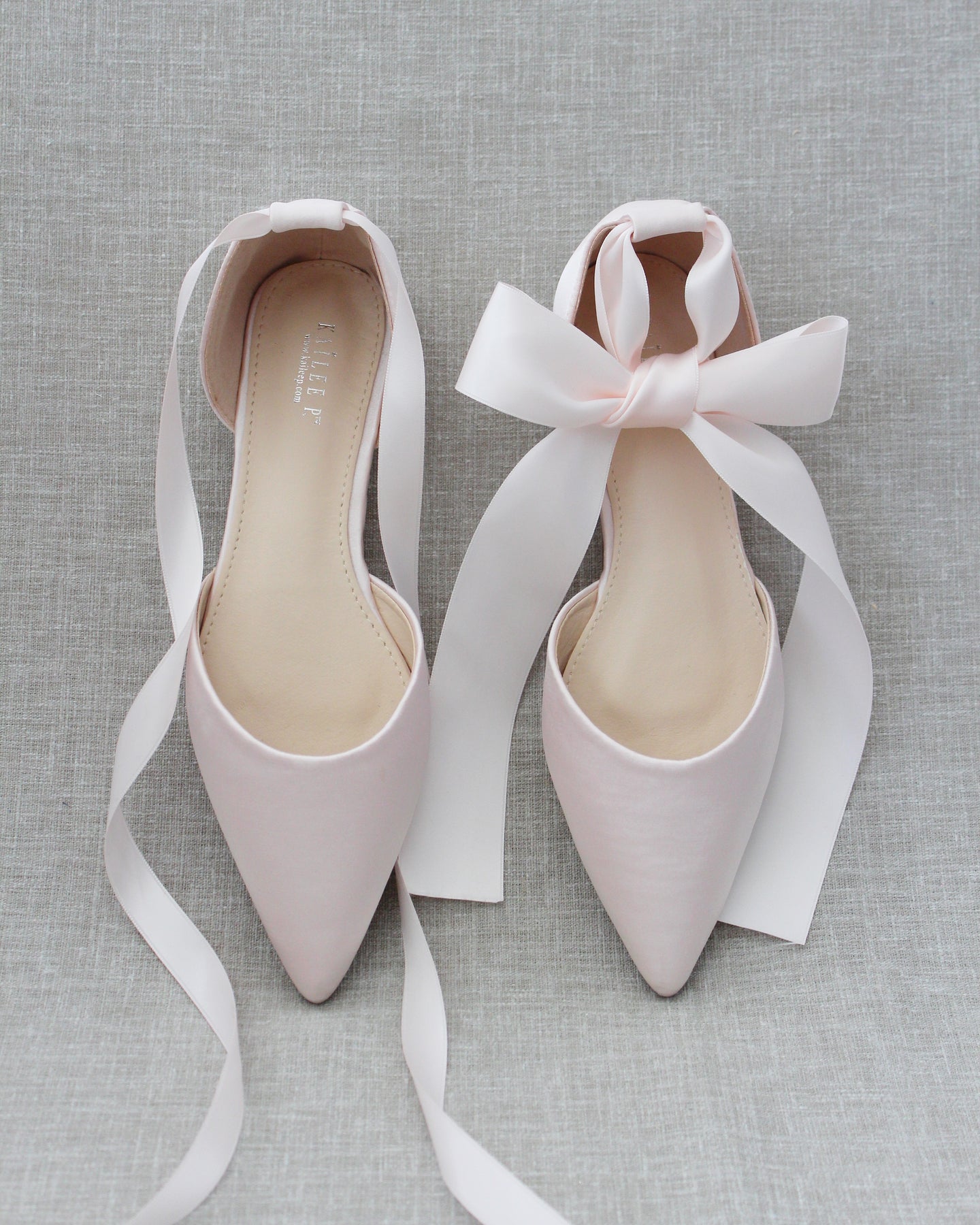 Dusty Pink Satin Pointy Toe Flats with Satin Ankle Tie or Ballerina ...