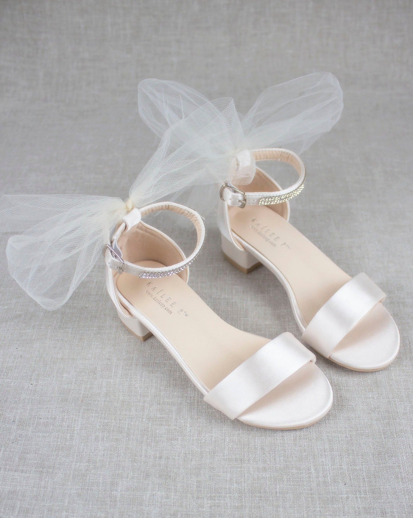 Soft Blush Satin Girls Block Heel Sandals, Flower Girls Shoes 1 Little Kid