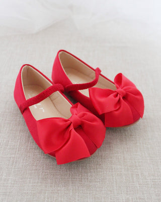 Red Mary Jane Girls Flats with Front Bow