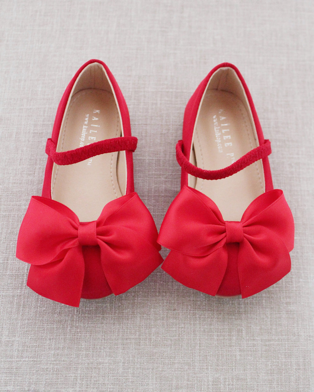 Red Satin Mary Jane Flats with Front Satin Bow - Holiday Shoes, Flower ...