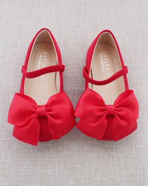 Satin Mary Jane Flats with Front Satin Bow
