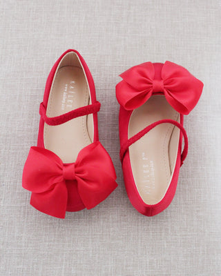 Red Mary Jane Girls Flats with Front Bow