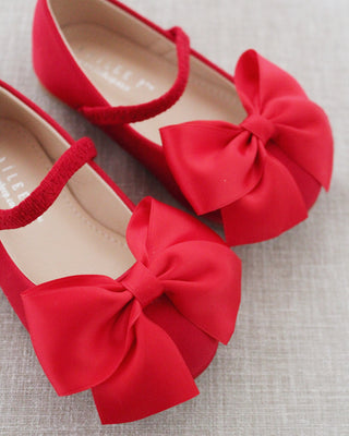 Red Mary Jane Girls Flats with Front Bow