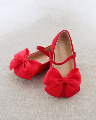 Red Mary Jane Girls Flats with Front Bow