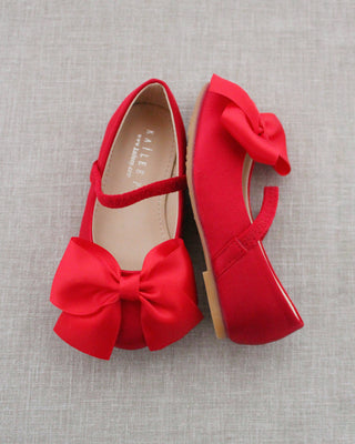 Red Mary Jane Girls Flats with Front Bow