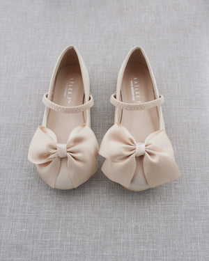 Satin Mary Jane Flats with Front Satin Bow