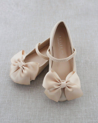 Champagne Mary Jane Girls Flats with Flowers