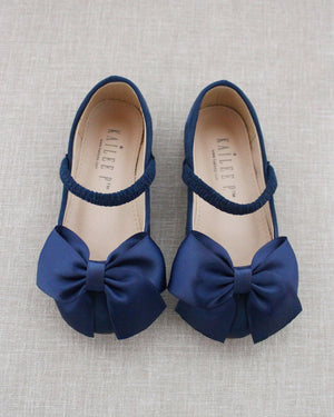 Satin Mary Jane Flats with Front Satin Bow
