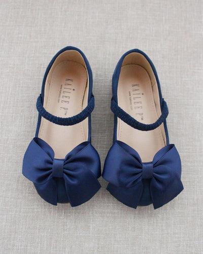 Navy Blue Mary Jane Girls Flats with Front Bow
