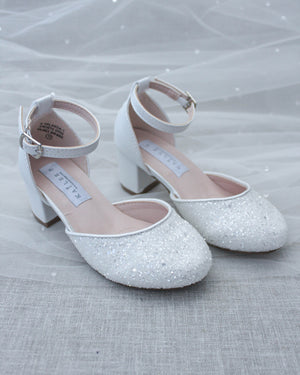 White Rock Glitter Kids Block Heel