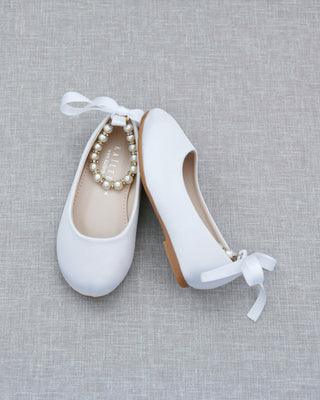 Satin Flats with Pearl Ankle Tie - Baby Shoes Holiday Gift Set (1 PAIR)Kids Shoes