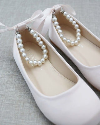 Satin Flats with All Pearls Ankle Strap