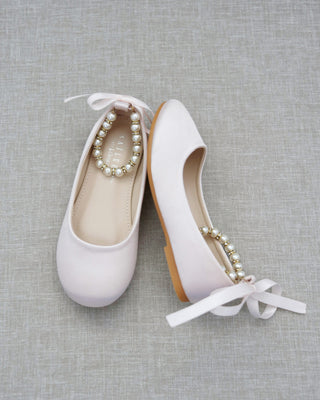 Satin Flats with Pearl Ankle Tie - Baby Shoes Holiday Gift Set (1 PAIR)Kids Shoes