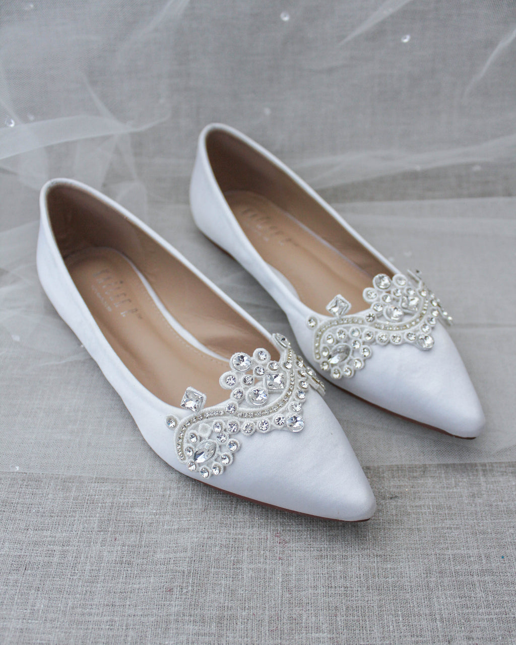 Embellished Rhinestones White Wedding Flats, Wedding Flat