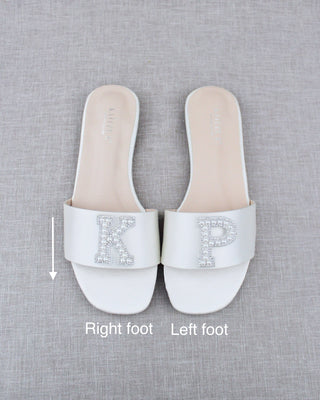 Personalized Satin Slip On Flat Wedding Sandals