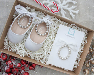 Satin Flats with Pearl Ankle Tie - Baby Shoes Holiday Gift Set (1 PAIR)Kids Shoes