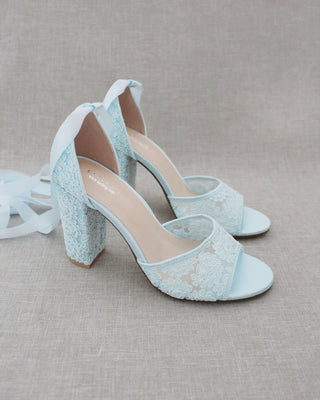 light blue wedding block heels