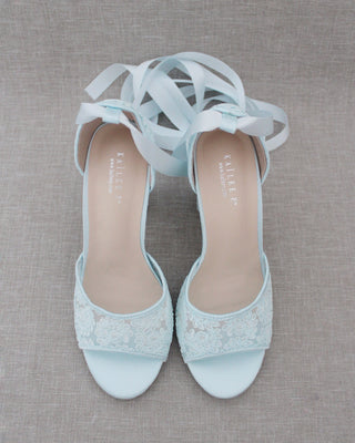 light blue wedding ballerina block heels