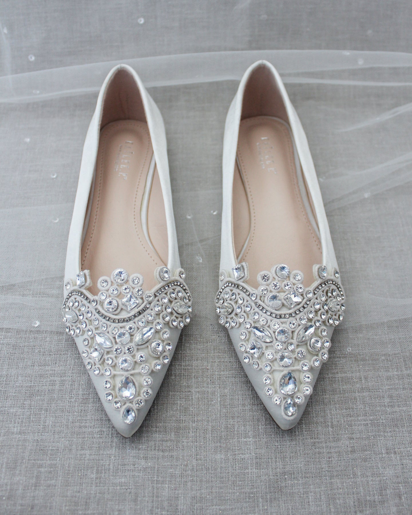 Ivory Embellished Rhinestone Wedding Flats, Bridal Women Flats