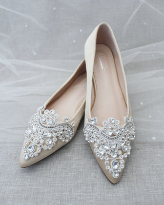 Champagne Satin Women Flats 