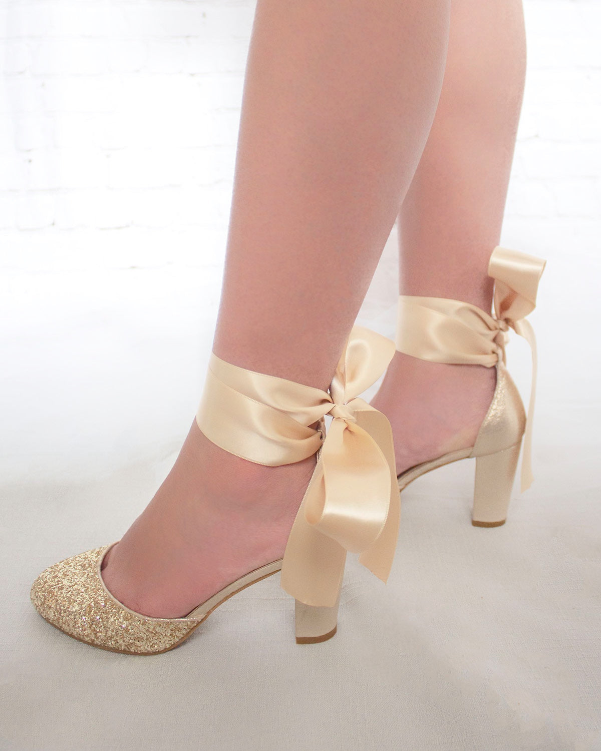 Gold Rock Glitter Block Heel with Wrapped Satin Tie, Bridesmaids Shoes 9 Gold Rock Glitter Block Heel with Wrapped Satin Tie, Bridesmaids Shoes 9