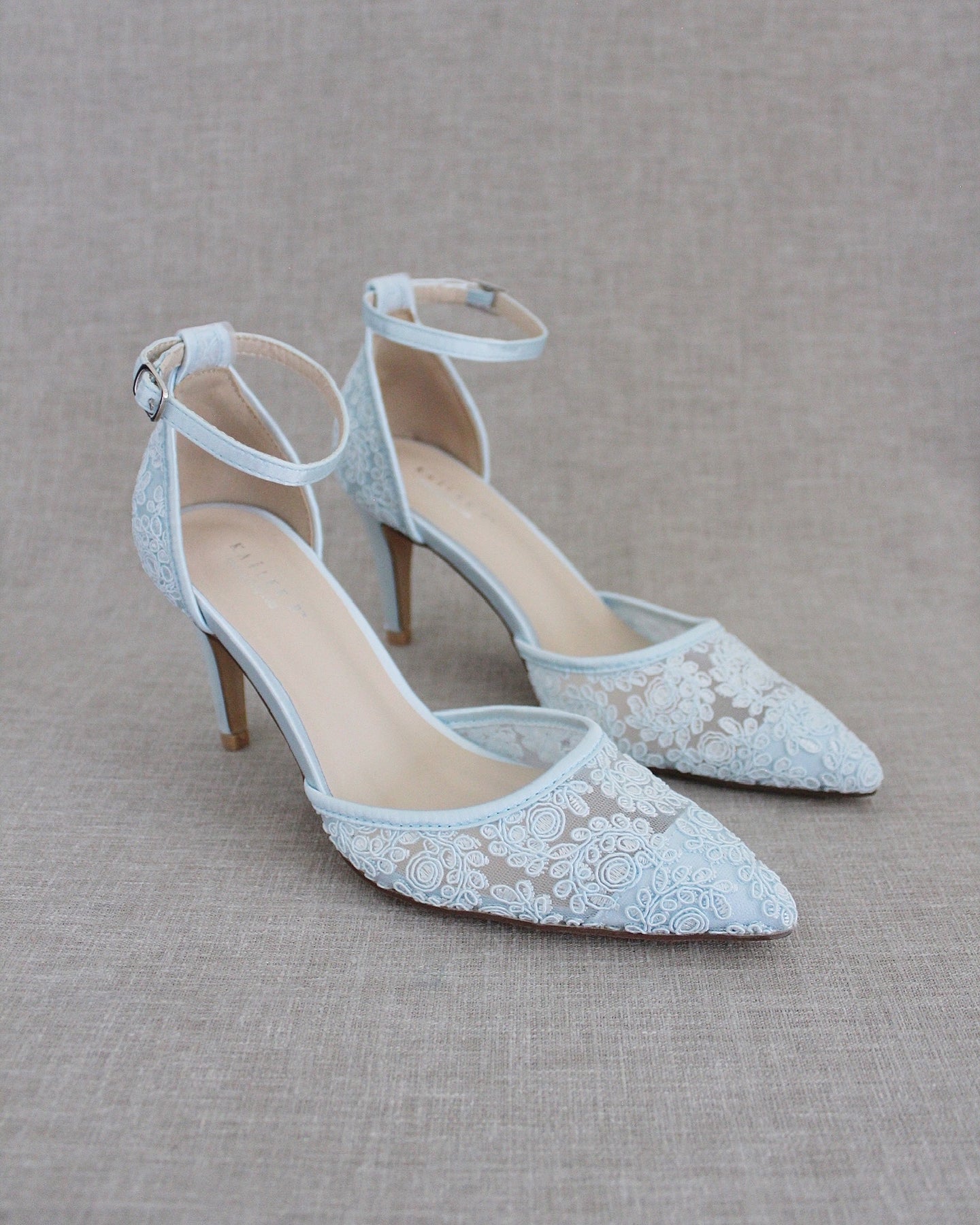 Bridal Shoes with Organza Lace - D'Orsay Ankle Strap Heels - Wedding Block Heel - Ivory Shoes for Bride - Women's Wedding Shoes .
