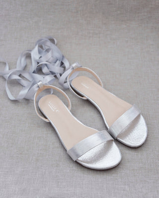 Metallic Flat Sandal with Ballerina Lace Up