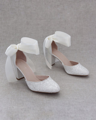 Rock Glitter Block Heel with Wrapped Satin Tie