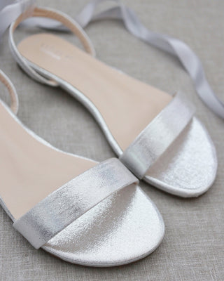 Metallic Flat Sandal with Ballerina Lace Up