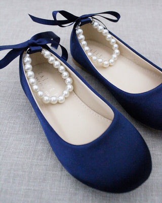 Satin Flats with All Pearls Ankle Strap
