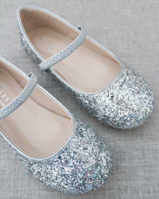 Silver glitter flats