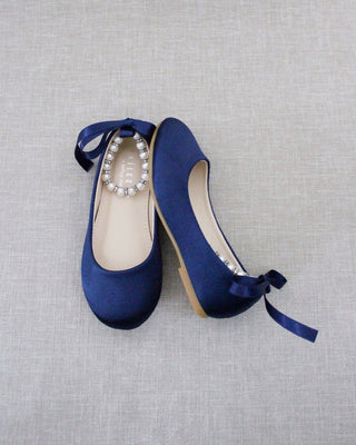 Satin Flats with Pearl Ankle Tie - Baby Shoes Holiday Gift Set (1 PAIR)Kids Shoes