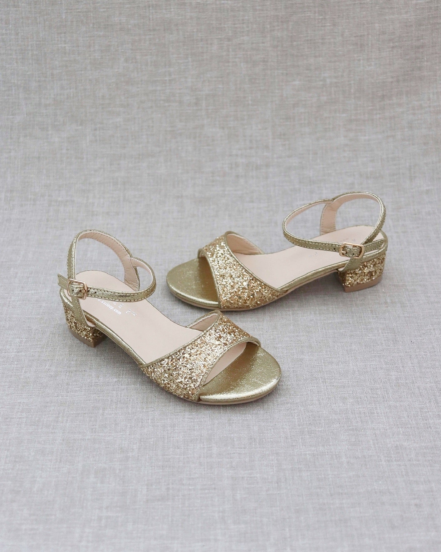 Gold Rock Glitter Block Heel Sandals, Flower Girls, Birthday Shoes ...