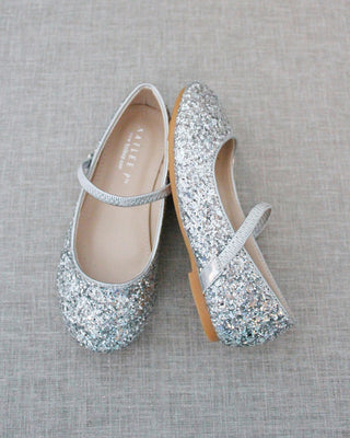 Silver glitter flats