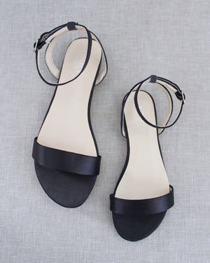 Satin Flat Sandal with Ankle Strap