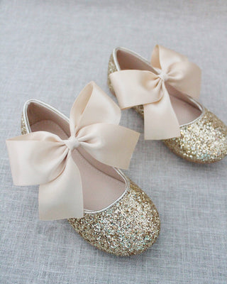 Gold glitter flats with bow