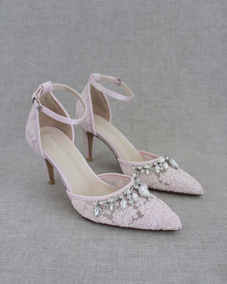 Rhinestone Embellished Lace Heels