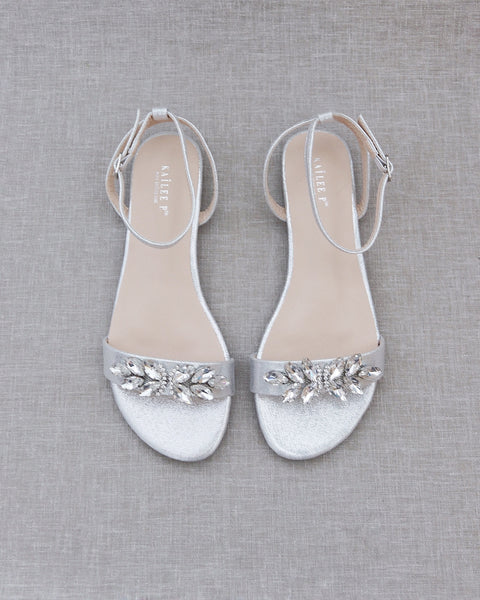 Silver flat sandals with ankle strap cheap