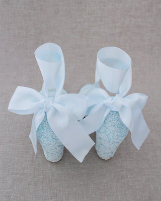 light blue lace wedding block heel