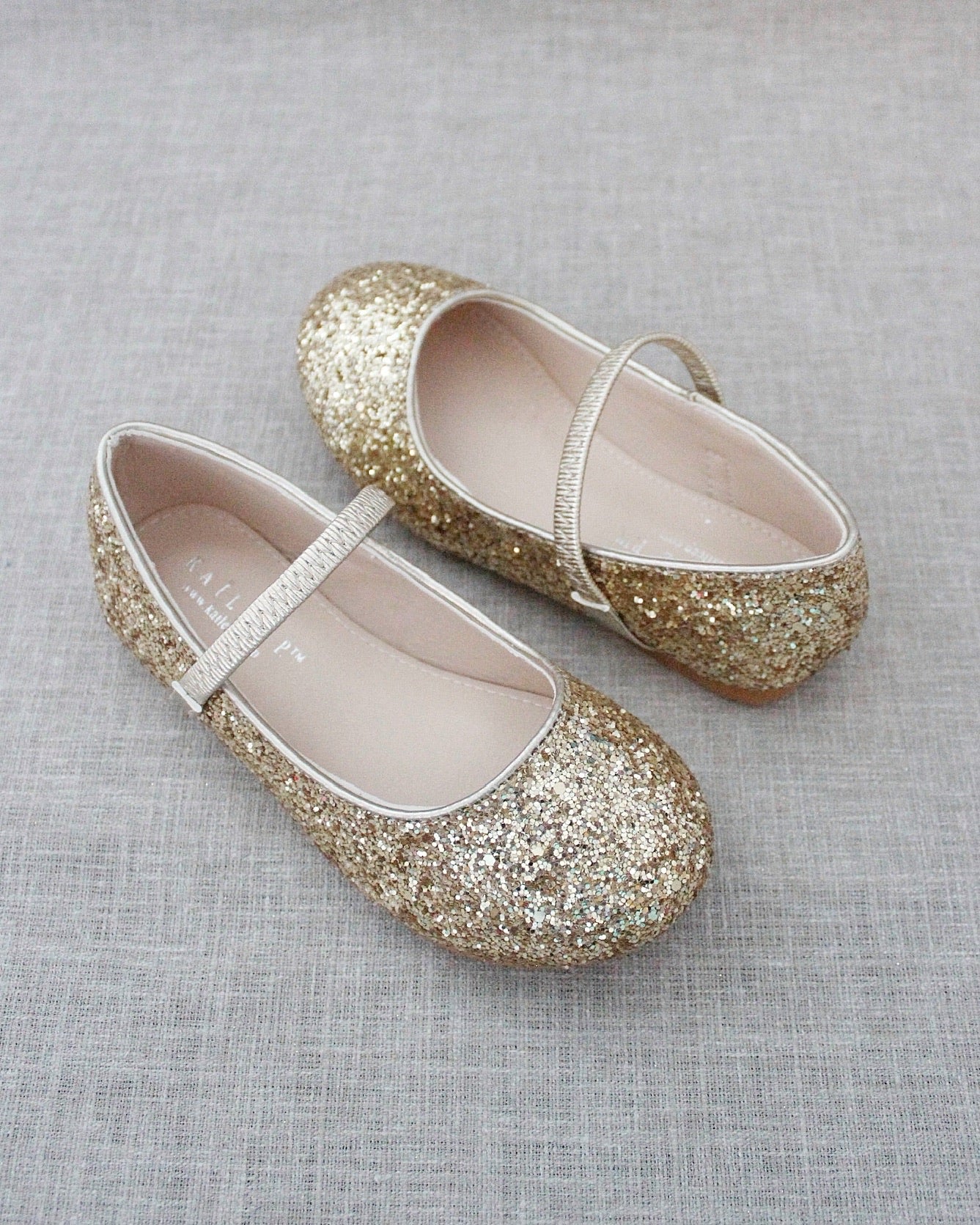 Gold Rock Glitter Maryjane Ballet Flat Flower Girls Shoes Party Flat