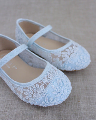 light blue crochet girls flats