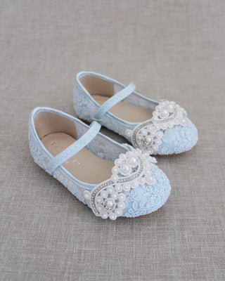 light blue crochet pearl shoes