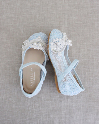 light blue crochet pearl shoes