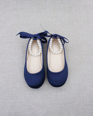 Satin Flats with All Pearls Ankle Strap