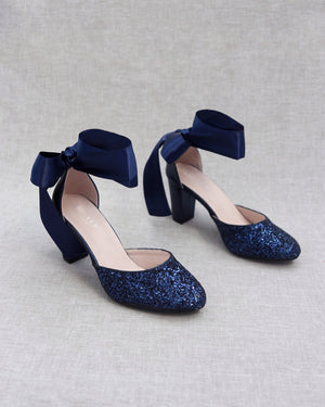 Rock Glitter Block Heel with Wrapped Satin Tie