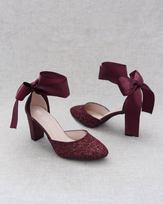 Burgundy glitter wedding heels