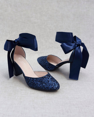 Rock Glitter Block Heel with Wrapped Satin Tie