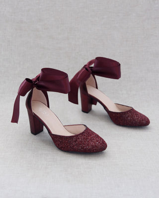 Rock Glitter Block Heel with Wrapped Satin TieWomen Shoes