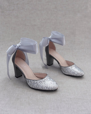 Rock Glitter Block Heel with Wrapped Satin TieWomen Shoes