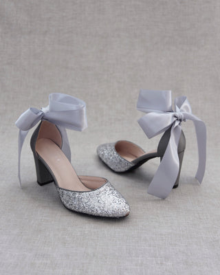 Rock Glitter Block Heel with Wrapped Satin Tie